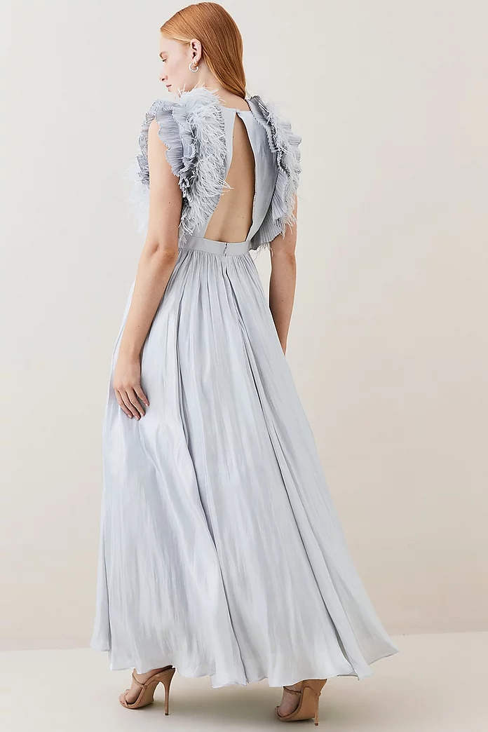 Lydia Millen Tall Metallic Feather Ruffle Woven Maxi Dress Lydia Millen Tall Metallic Feather Ruffle Woven Maxi Dress
